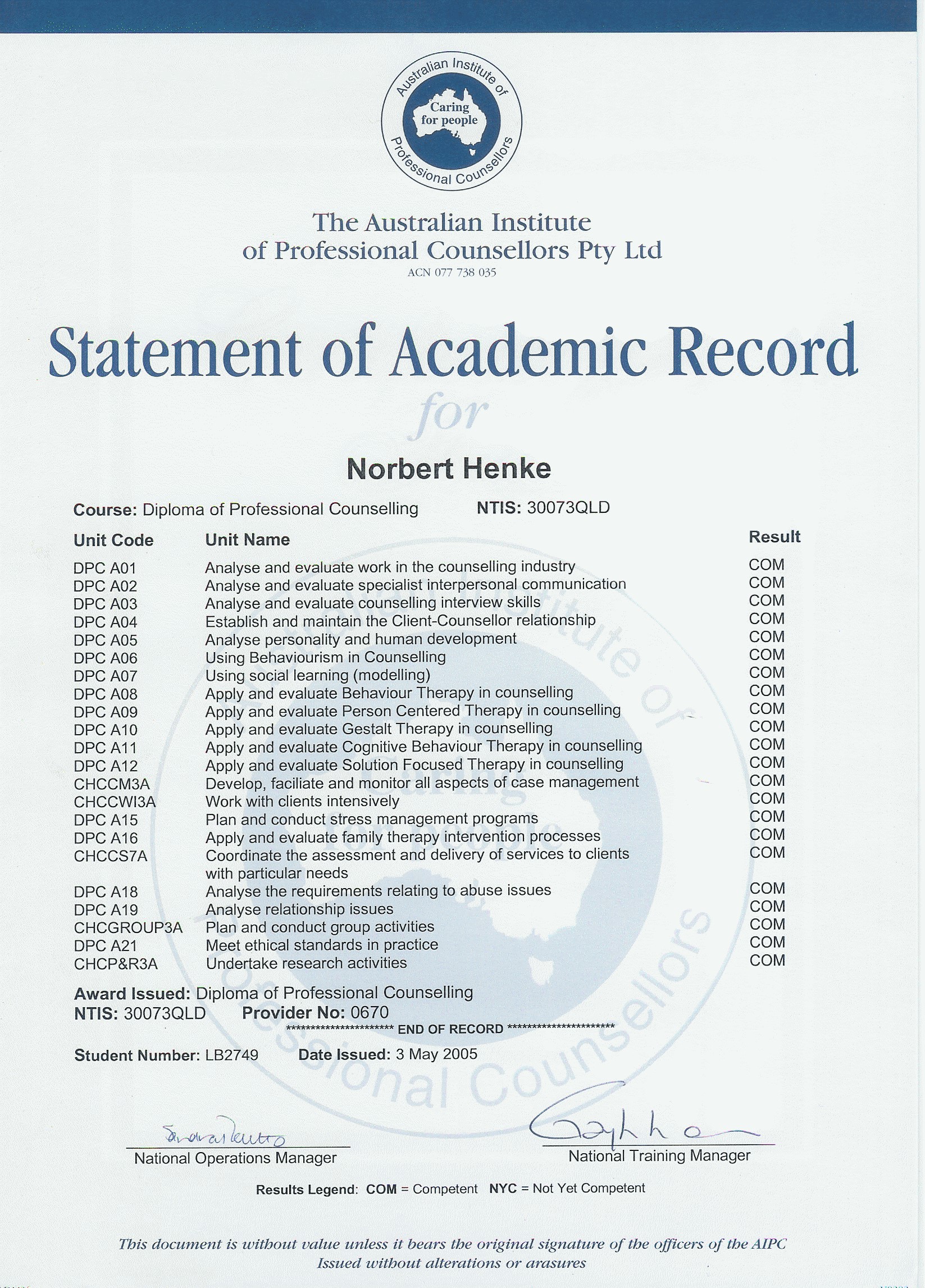 Academic records